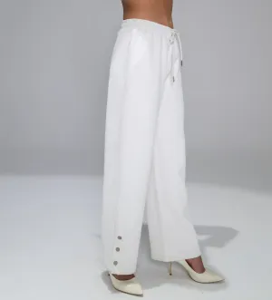 Fashion-Forward Snap Button white Trackpants