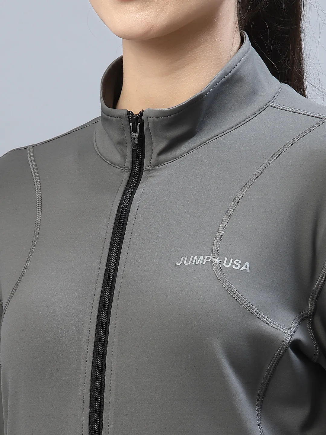 JUMP USA Women Wild Grey Solid Polyester Hiking Jacket