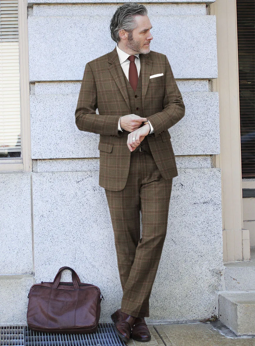 London Loom Brown Check Wool Silk Linen Suit