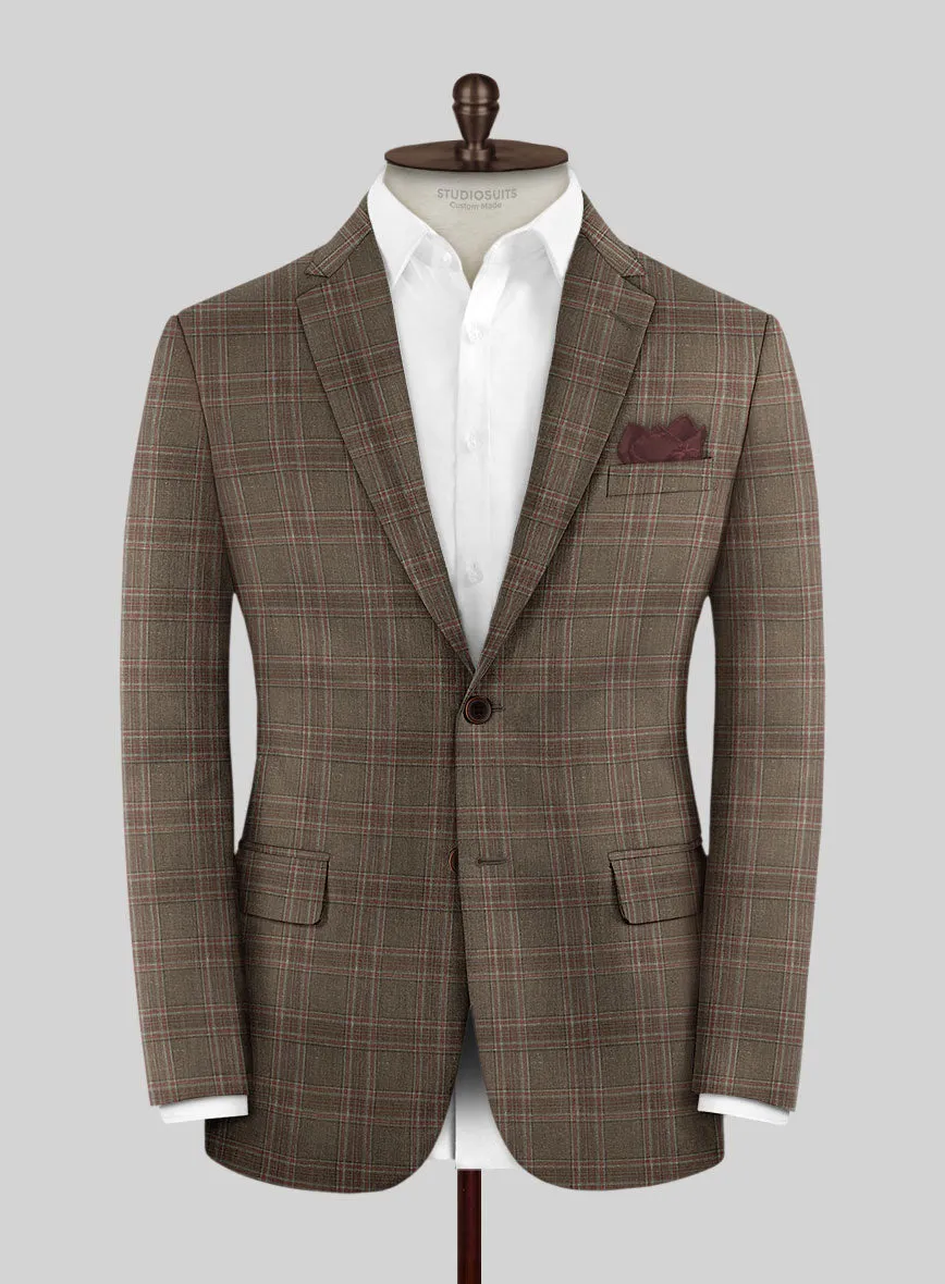 London Loom Brown Check Wool Silk Linen Suit