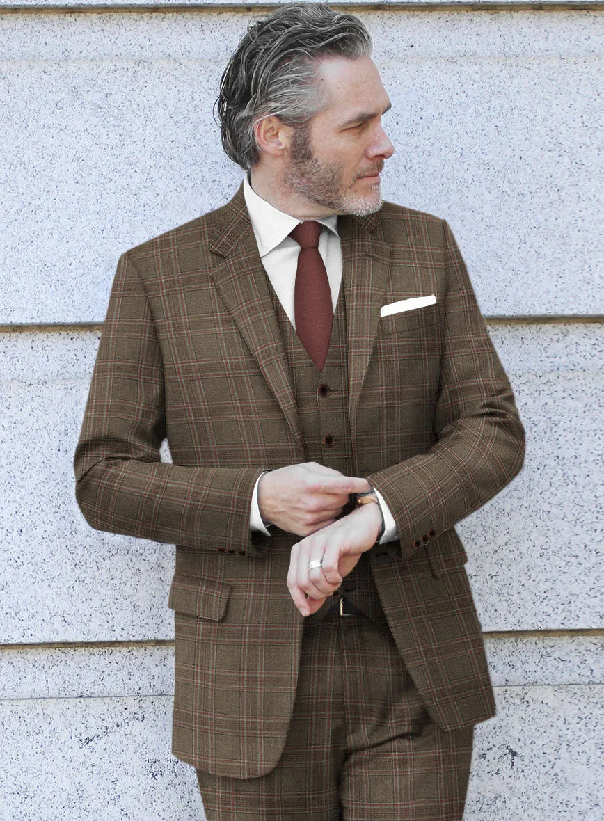 London Loom Brown Check Wool Silk Linen Suit