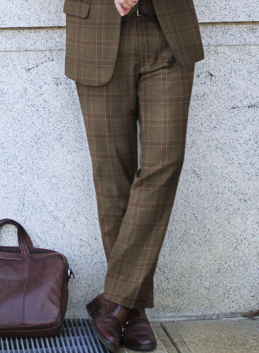 London Loom Brown Check Wool Silk Linen Suit