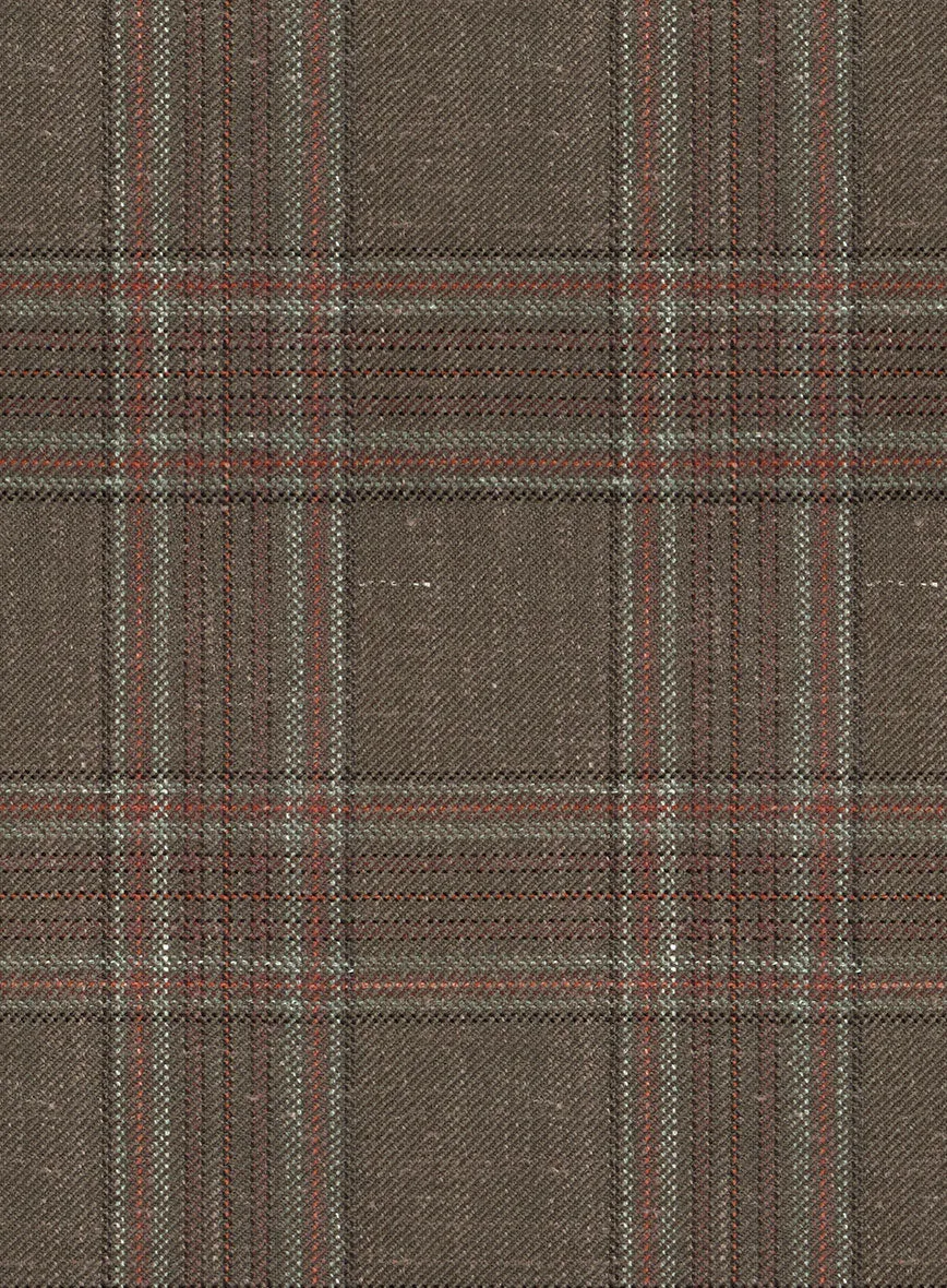 London Loom Brown Check Wool Silk Linen Suit