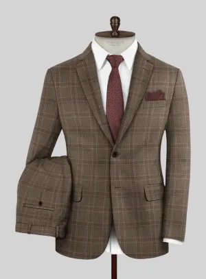 London Loom Brown Check Wool Silk Linen Suit