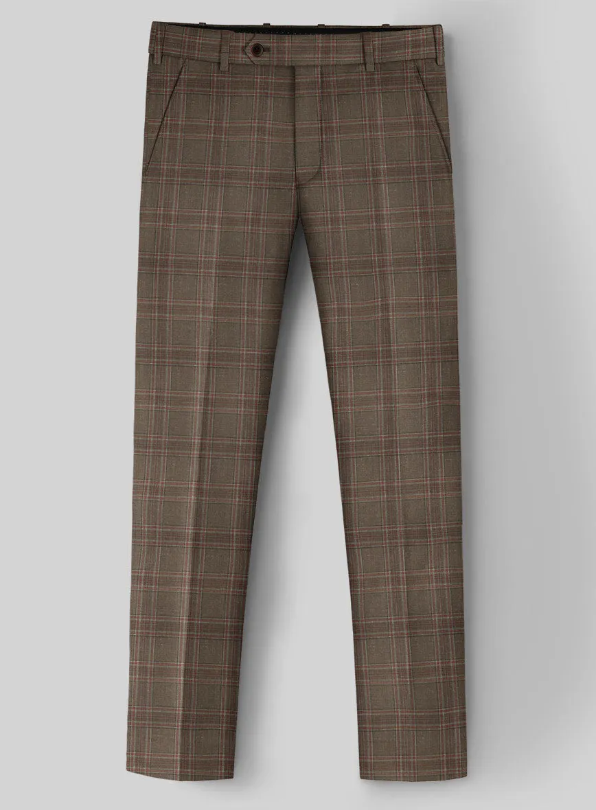 London Loom Brown Check Wool Silk Linen Suit