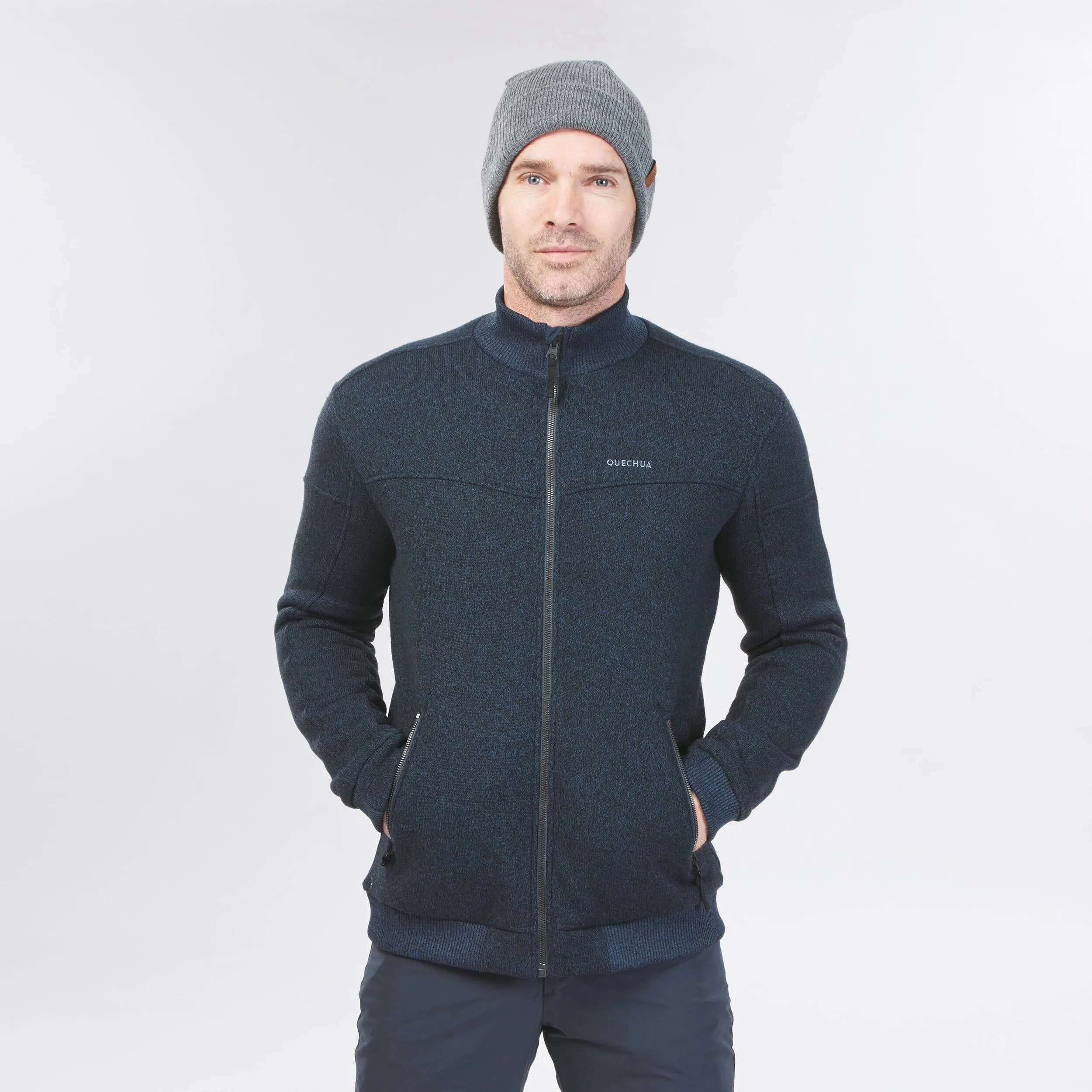 Men's fleece warm hiking sweatshirt SH100 X-Warm, dark blue