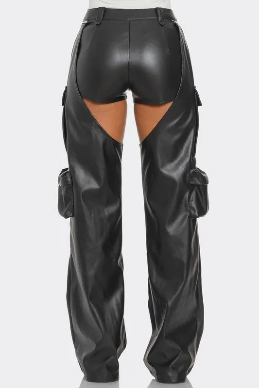 Rebel Faux Leather Cargo Pants