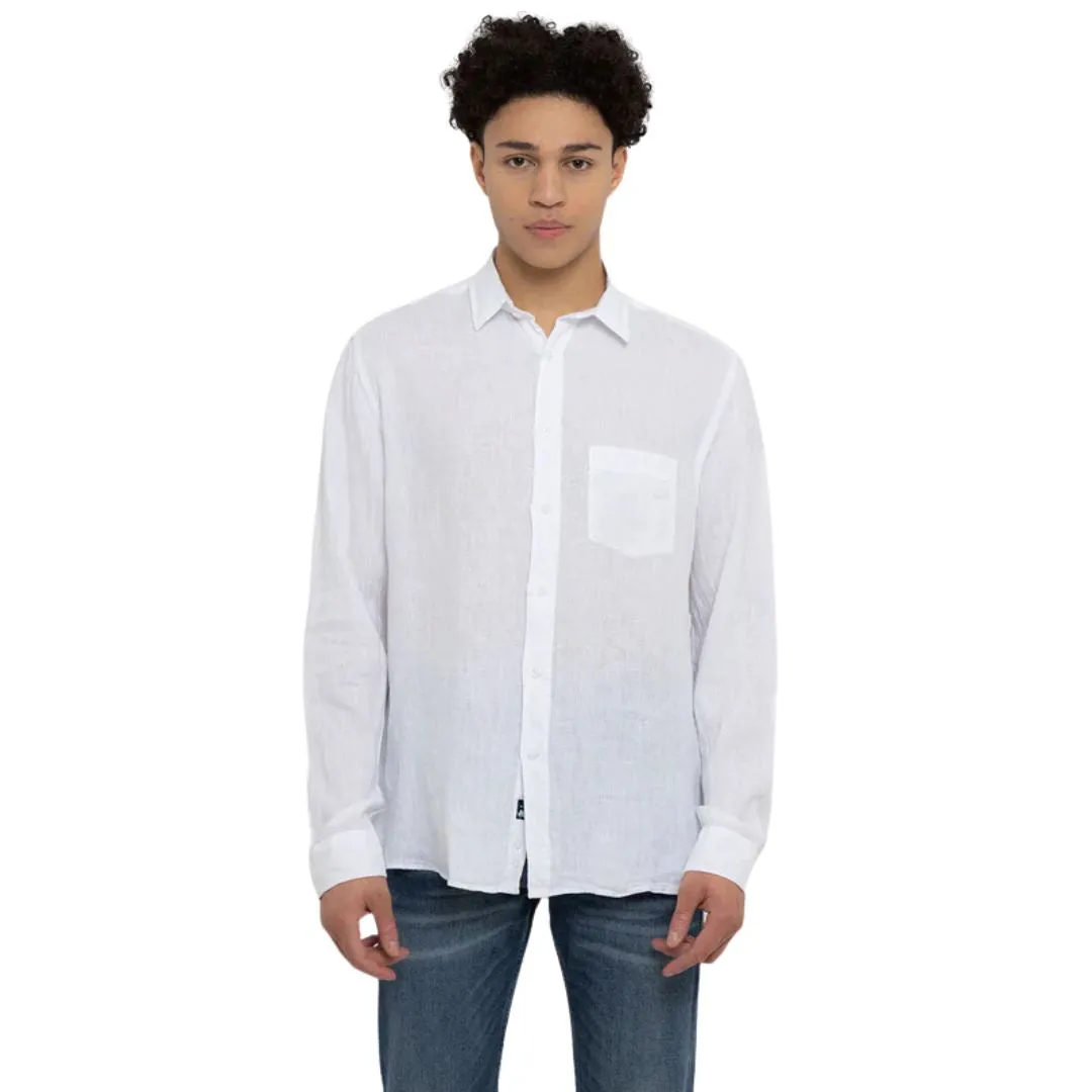 Solid Linen Classic Collar Shirt (White)